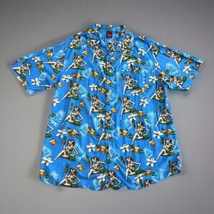 Junction West Mens Shirt Large Hawaiian Button Up Pin Up Hula Girls Cocktails